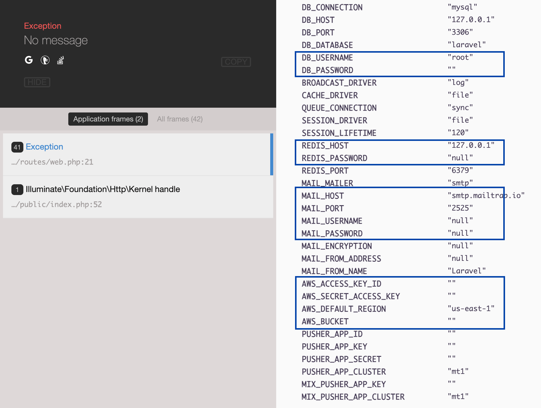 Laravel Debug Mode Security Risk